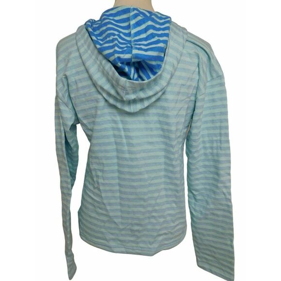 Columbia Women's Medium Jacket Blue Stripes Athletic Hood Full Zip Long Sleeve - Picture 2 of 5